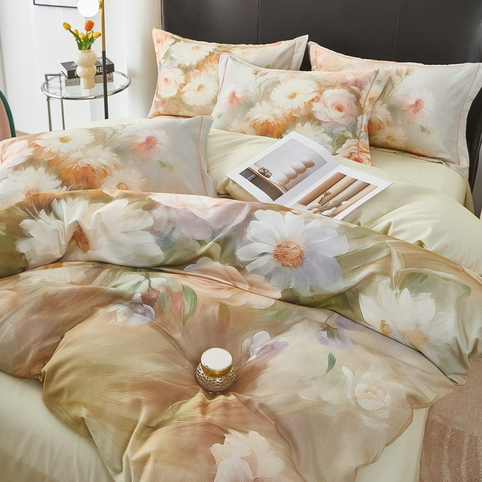 91家纺网 家纺一手货源 找家纺 雲归梦 2025春夏新款全棉纯棉5D数码印花四件套 盛世牡丹-绿