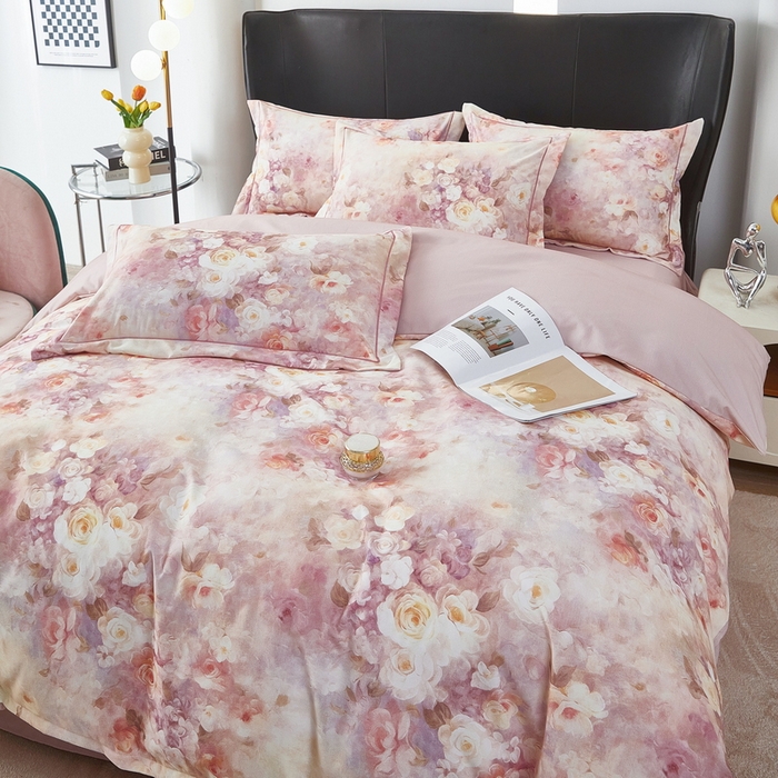 91家纺网 家纺一手货源 找家纺 雲归梦 2025春夏新款全棉纯棉5D数码印花四件套 如若梦境-桔