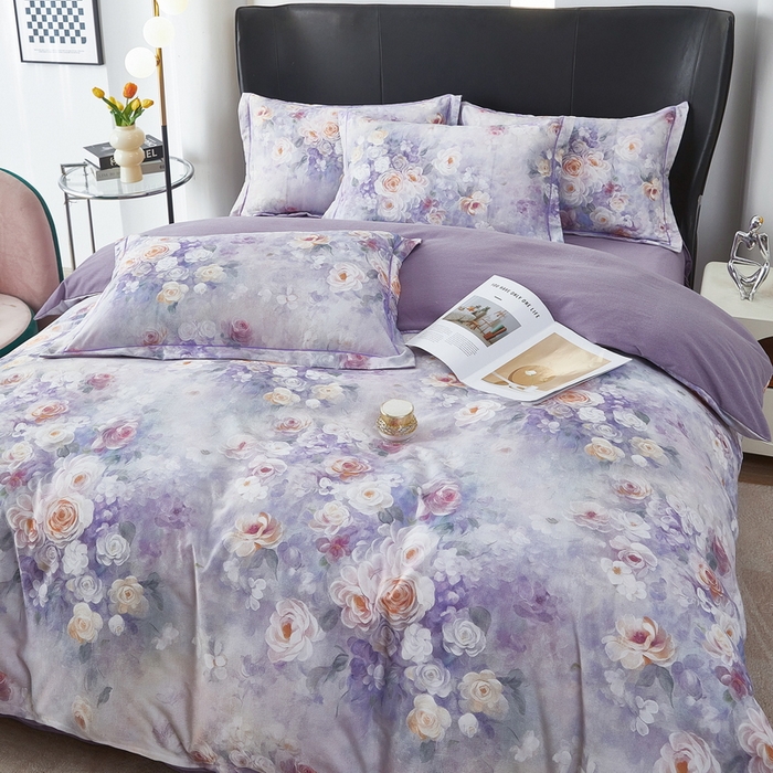 91家纺网 家纺一手货源 找家纺 雲归梦 2025春夏新款全棉纯棉5D数码印花四件套 如若梦境-紫