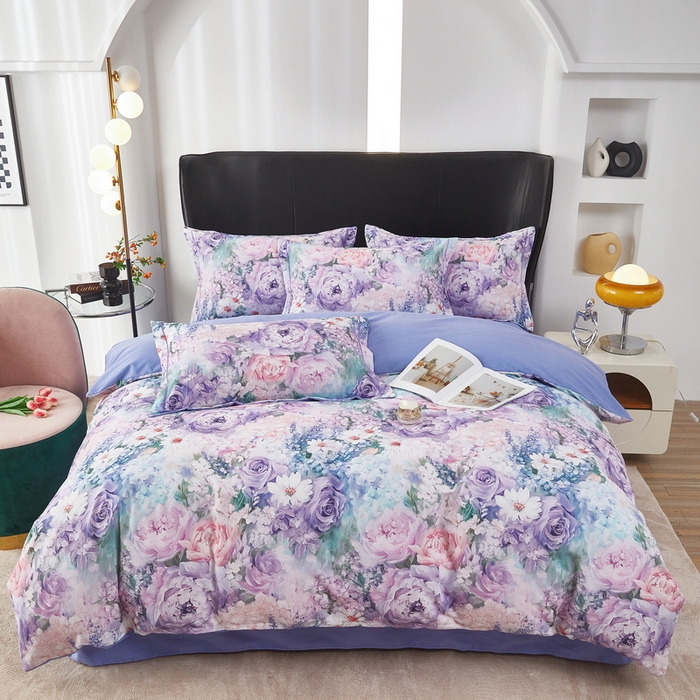 91家纺网 家纺一手货源 找家纺 雲归梦 2025春夏新款全棉纯棉5D数码印花四件套 山樱漫语