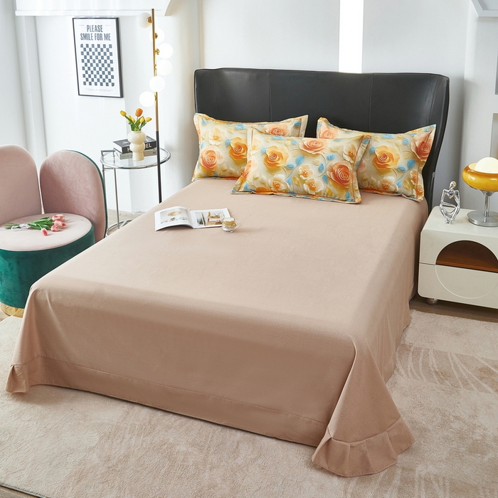 91家纺网 家纺一手货源 找家纺 雲归梦 2025春夏新款全棉纯棉5D数码印花四件套 甜花香-桔