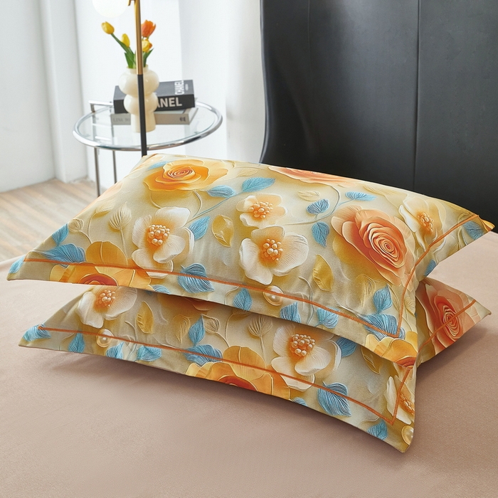 91家纺网 家纺一手货源 找家纺 雲归梦 2025春夏新款全棉纯棉5D数码印花四件套 甜花香-桔