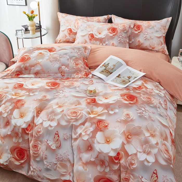 91家纺网 家纺一手货源 找家纺 雲归梦 2025春夏新款全棉纯棉5D数码印花四件套 花语悠然-粉