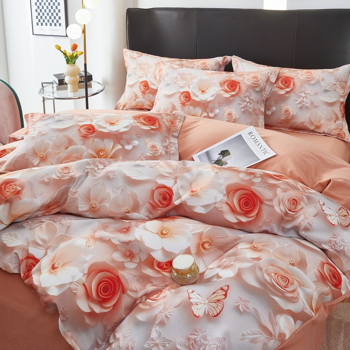 91家纺网 家纺一手货源 找家纺 雲归梦 2025春夏新款全棉纯棉5D数码印花四件套 花语悠然-粉