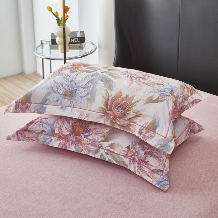 91家纺网 家纺一手货源 找家纺 雲归梦 2025春夏新款全棉纯棉5D数码印花四件套 荷韵飘香-粉