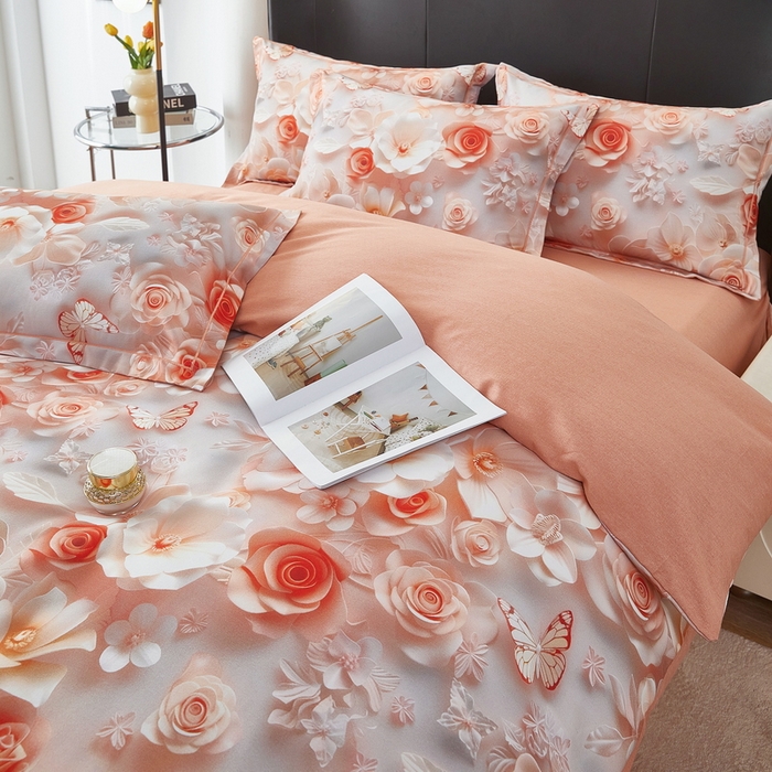 91家纺网 家纺一手货源 找家纺 雲归梦 2025春夏新款全棉纯棉5D数码印花四件套 花语悠然-粉