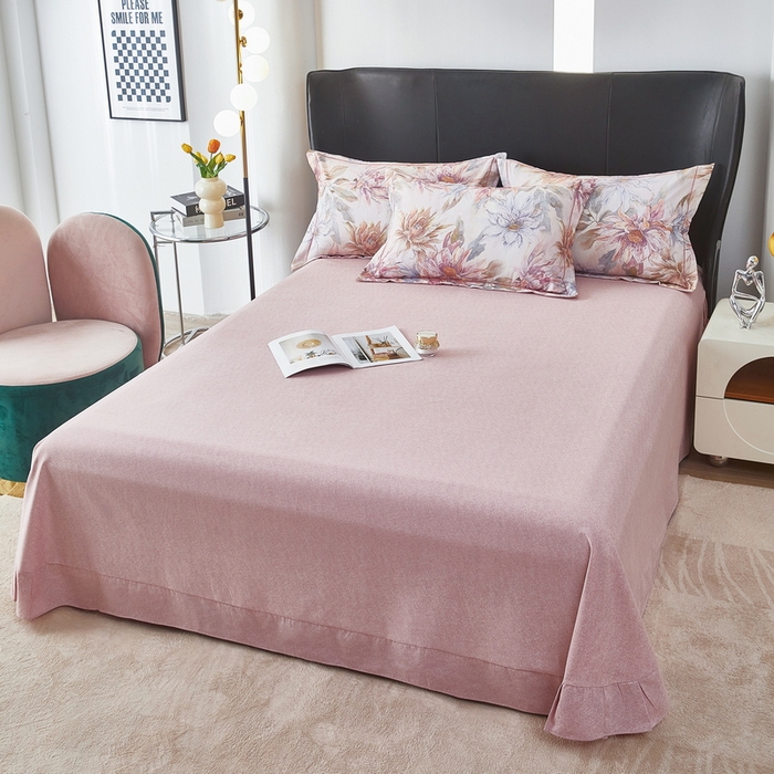 91家纺网 家纺一手货源 找家纺 雲归梦 2025春夏新款全棉纯棉5D数码印花四件套 荷韵飘香-粉