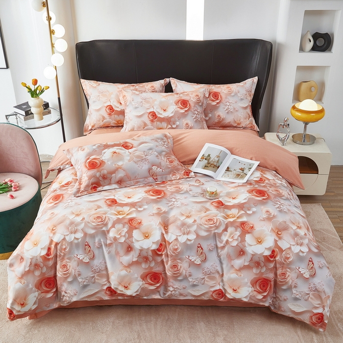 91家纺网 家纺一手货源 找家纺 雲归梦 2025春夏新款全棉纯棉5D数码印花四件套 花语悠然-粉