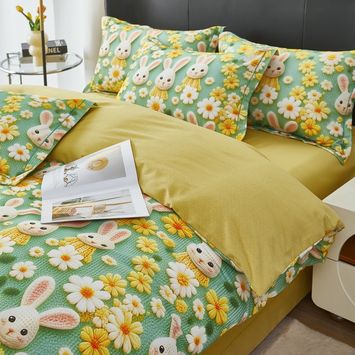 91家纺网 家纺一手货源 找家纺 雲归梦 2025春夏新款全棉纯棉5D数码印花四件套 萌宠乐园-绿