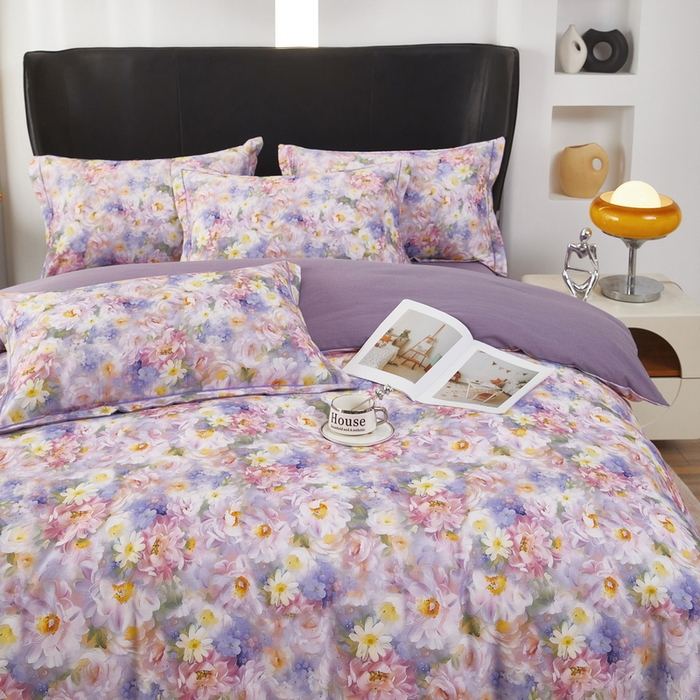 91家纺网 家纺一手货源 找家纺 雲归梦 2025春夏新款全棉纯棉5D数码印花四件套 花舞序曲