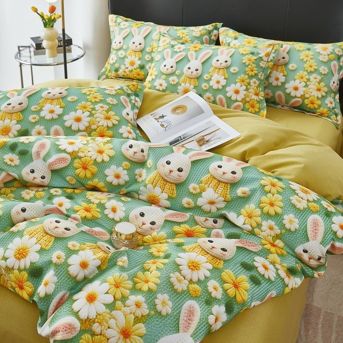 91家纺网 家纺一手货源 找家纺 雲归梦 2025春夏新款全棉纯棉5D数码印花四件套 萌宠乐园-绿