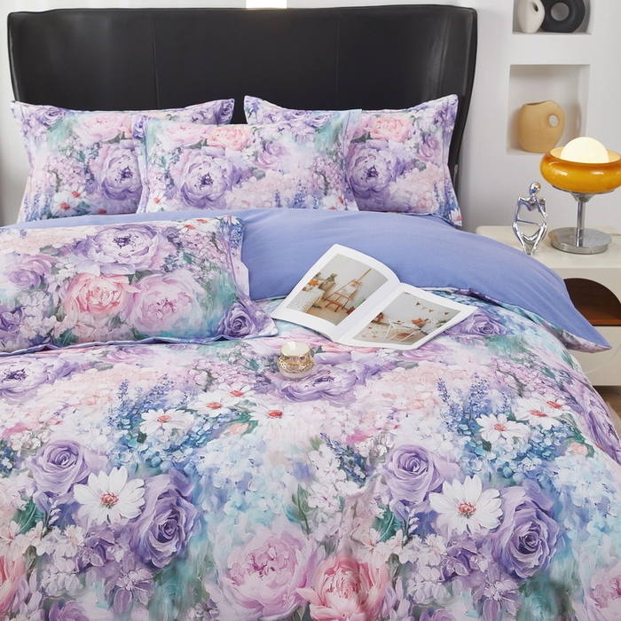 91家纺网 家纺一手货源 找家纺 雲归梦 2025春夏新款全棉纯棉5D数码印花四件套 山樱漫语