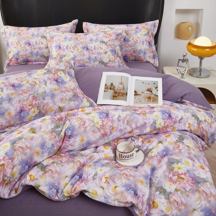 91家纺网 家纺一手货源 找家纺 雲归梦 2025春夏新款全棉纯棉5D数码印花四件套 花舞序曲