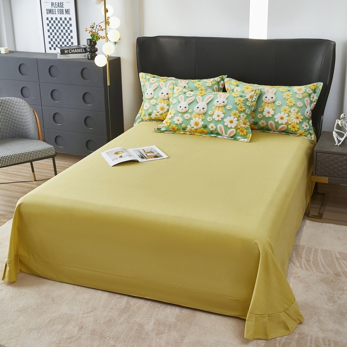 91家纺网 家纺一手货源 找家纺 雲归梦 2025春夏新款全棉纯棉5D数码印花四件套 萌宠乐园-绿