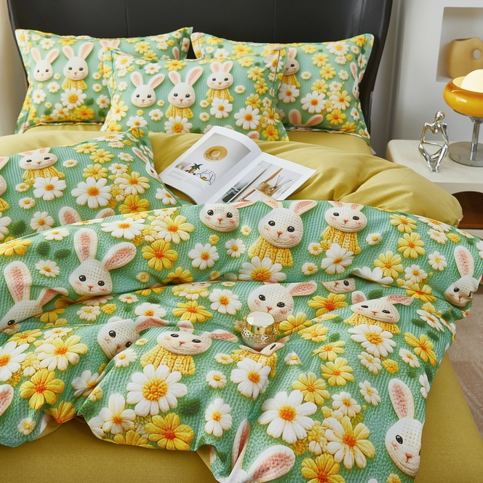 91家纺网 家纺一手货源 找家纺 雲归梦 2025春夏新款全棉纯棉5D数码印花四件套 萌宠乐园-绿