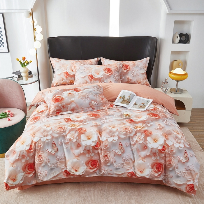 91家纺网 家纺一手货源 找家纺 雲归梦 2025春夏新款全棉纯棉5D数码印花四件套 花语悠然-粉