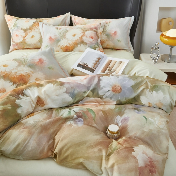 91家纺网 家纺一手货源 找家纺 雲归梦 2025春夏新款全棉纯棉5D数码印花四件套 盛世牡丹-绿