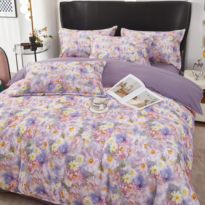 91家纺网 家纺一手货源 找家纺 雲归梦 2025春夏新款全棉纯棉5D数码印花四件套 花舞序曲