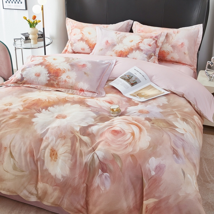 91家纺网 家纺一手货源 找家纺 雲归梦 2025春夏新款全棉纯棉5D数码印花四件套 盛世牡丹-粉