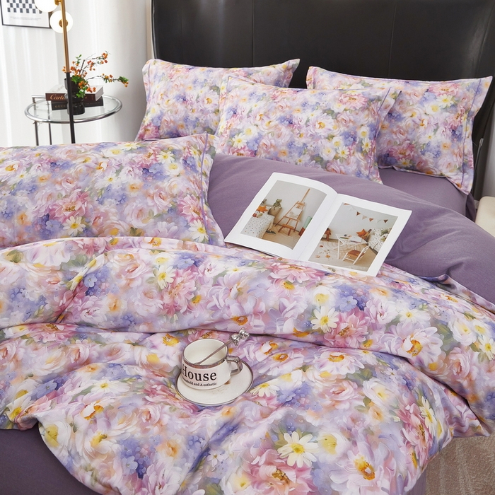 91家纺网 家纺一手货源 找家纺 雲归梦 2025春夏新款全棉纯棉5D数码印花四件套 花舞序曲