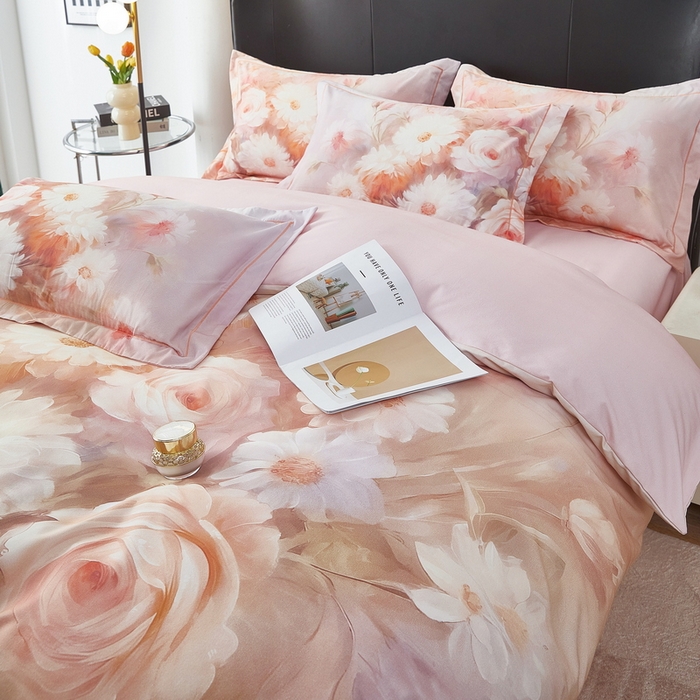 91家纺网 家纺一手货源 找家纺 雲归梦 2025春夏新款全棉纯棉5D数码印花四件套 盛世牡丹-粉