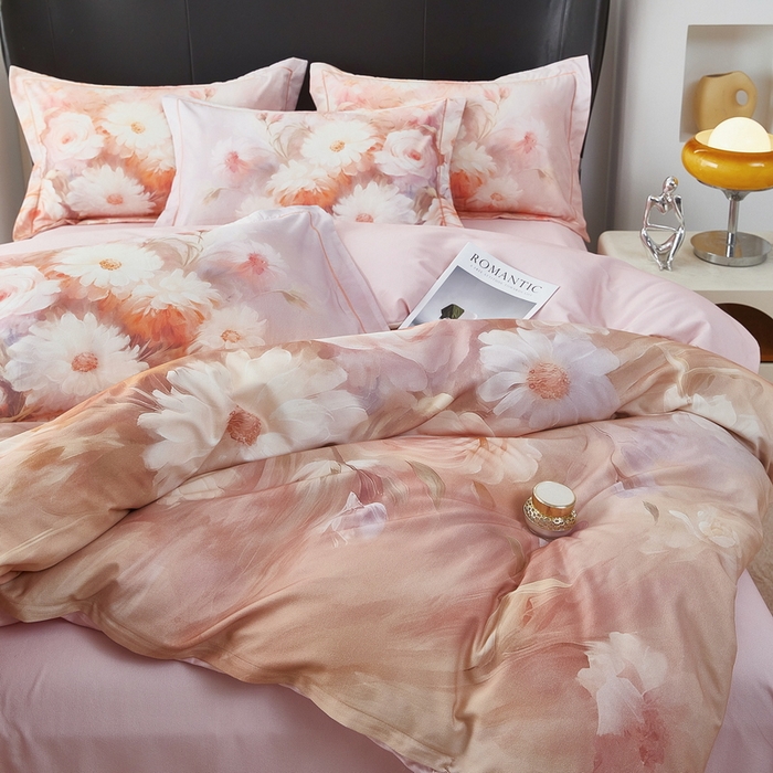 91家纺网 家纺一手货源 找家纺 雲归梦 2025春夏新款全棉纯棉5D数码印花四件套 盛世牡丹-粉