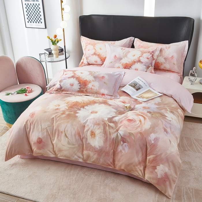 雲归梦 2025春夏新款全棉纯棉5D数码印花四件套 盛世牡丹-粉