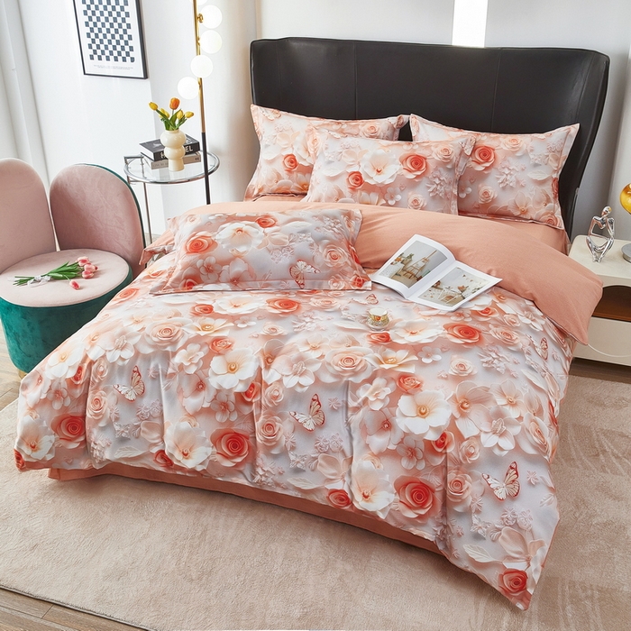 雲归梦 2025春夏新款全棉纯棉5D数码印花四件套 花语悠然-粉