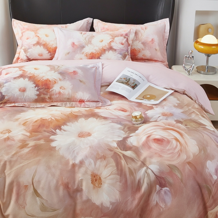 91家纺网 家纺一手货源 找家纺 雲归梦 2025春夏新款全棉纯棉5D数码印花四件套 盛世牡丹-粉