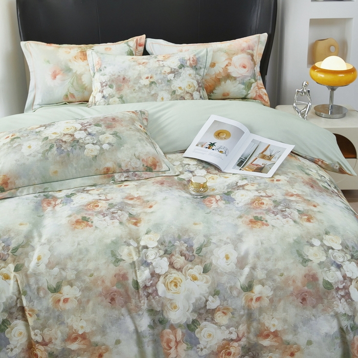 91家纺网 家纺一手货源 找家纺 雲归梦 2025春夏新款全棉纯棉5D数码印花四件套 如若梦境-绿