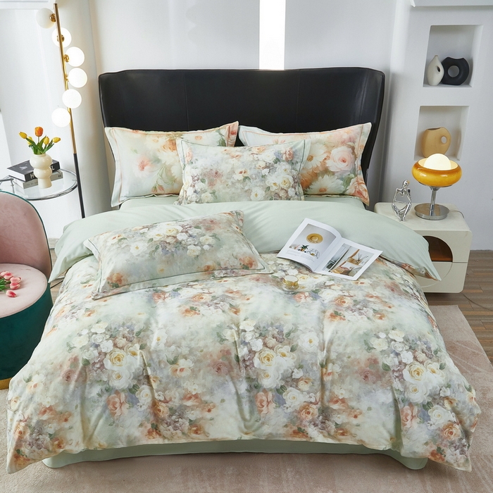 91家纺网 家纺一手货源 找家纺 雲归梦 2025春夏新款全棉纯棉5D数码印花四件套 如若梦境-绿