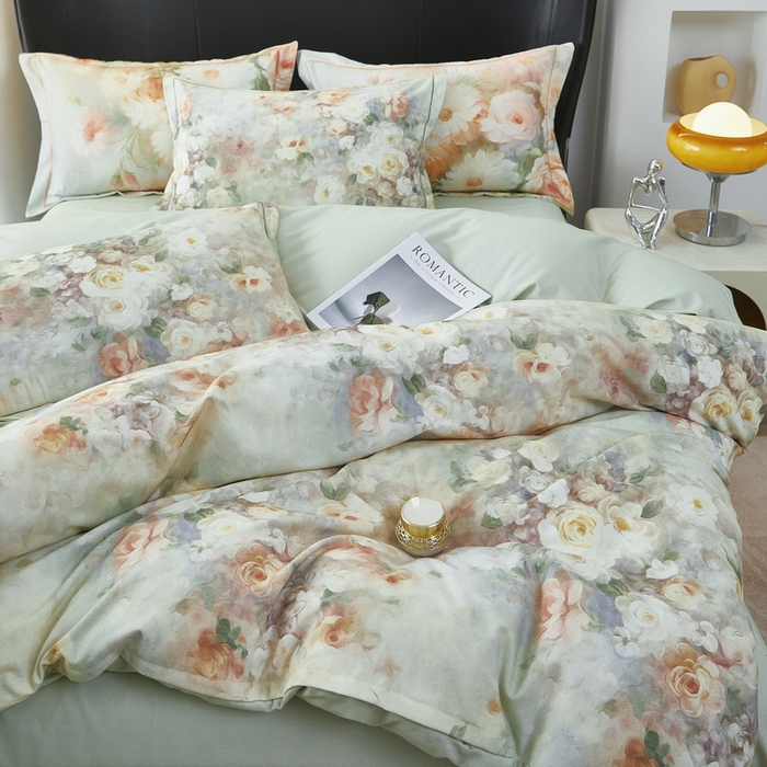 91家纺网 家纺一手货源 找家纺 雲归梦 2025春夏新款全棉纯棉5D数码印花四件套 如若梦境-绿