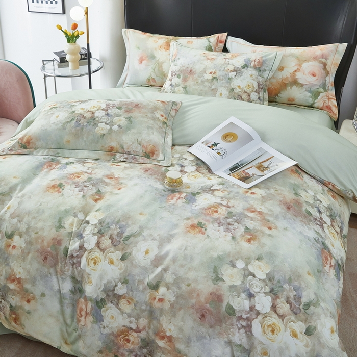 91家纺网 家纺一手货源 找家纺 雲归梦 2025春夏新款全棉纯棉5D数码印花四件套 如若梦境-绿