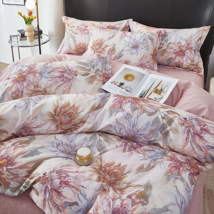 91家纺网 家纺一手货源 找家纺 雲归梦 2025春夏新款全棉纯棉5D数码印花四件套 荷韵飘香-粉