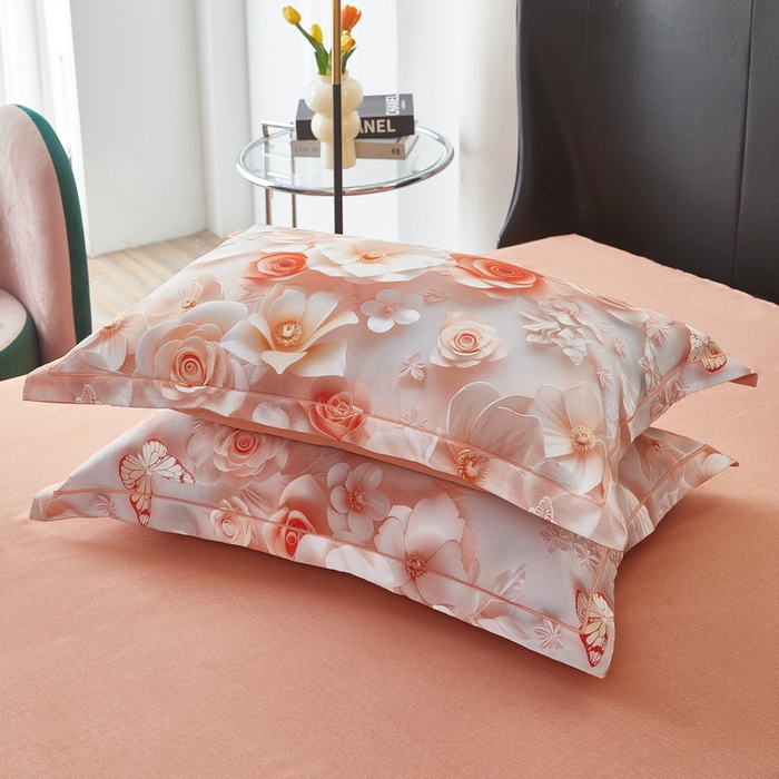 91家纺网 家纺一手货源 找家纺 雲归梦 2025春夏新款全棉纯棉5D数码印花四件套 花语悠然-粉