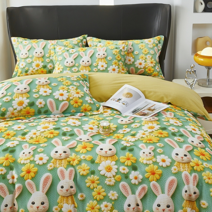 91家纺网 家纺一手货源 找家纺 雲归梦 2025春夏新款全棉纯棉5D数码印花四件套 萌宠乐园-绿