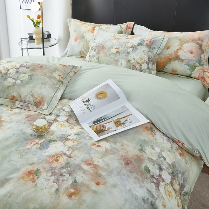 91家纺网 家纺一手货源 找家纺 雲归梦 2025春夏新款全棉纯棉5D数码印花四件套 如若梦境-绿