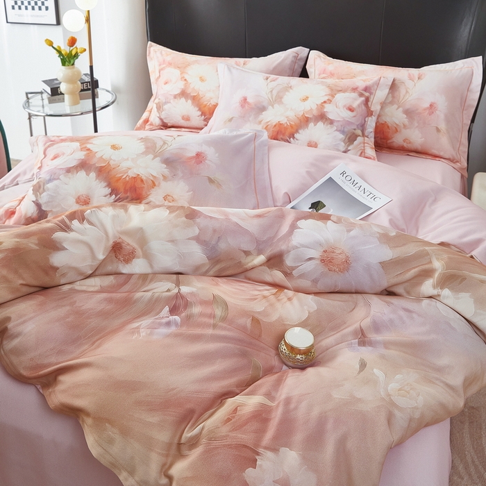 91家纺网 家纺一手货源 找家纺 雲归梦 2025春夏新款全棉纯棉5D数码印花四件套 盛世牡丹-粉