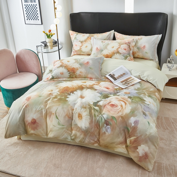 雲归梦 2025春夏新款全棉纯棉5D数码印花四件套 盛世牡丹-绿