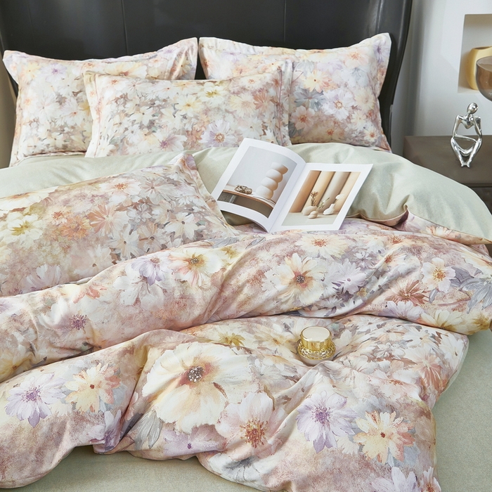 91家纺网 家纺一手货源 找家纺 雲归梦 2025春夏新款全棉纯棉5D数码印花四件套 花开雏菊-绿