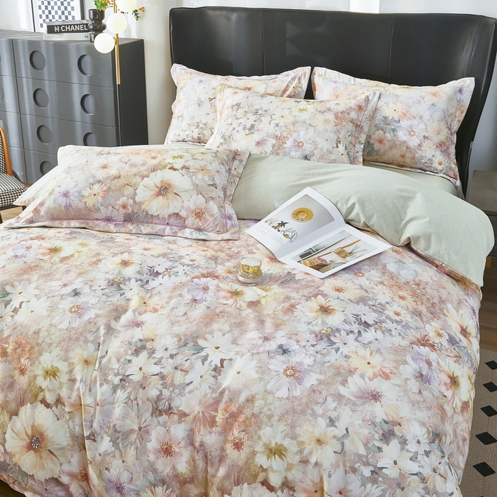 91家纺网 家纺一手货源 找家纺 雲归梦 2025春夏新款全棉纯棉5D数码印花四件套 花开雏菊-绿