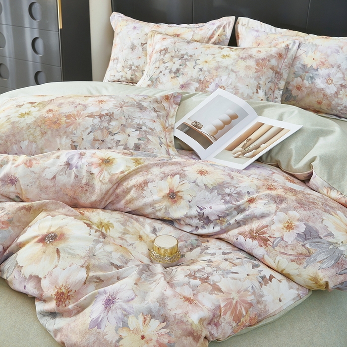 91家纺网 家纺一手货源 找家纺 雲归梦 2025春夏新款全棉纯棉5D数码印花四件套 花开雏菊-绿