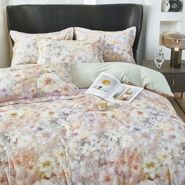 91家纺网 家纺一手货源 找家纺 雲归梦 2025春夏新款全棉纯棉5D数码印花四件套 花开雏菊-绿