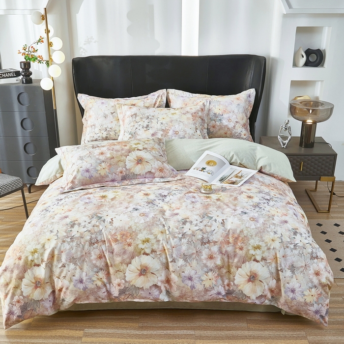 91家纺网 家纺一手货源 找家纺 雲归梦 2025春夏新款全棉纯棉5D数码印花四件套 花开雏菊-绿