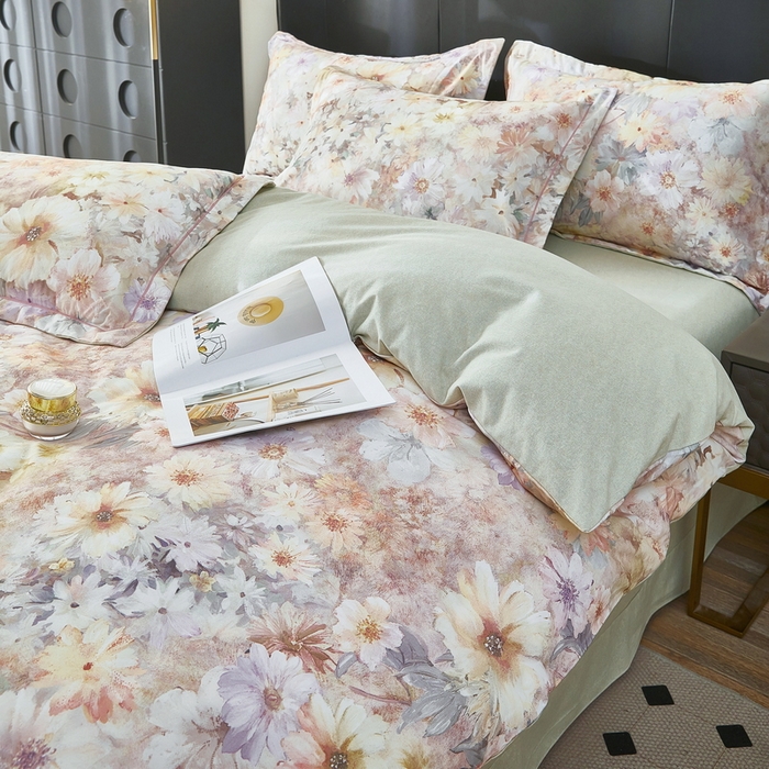 91家纺网 家纺一手货源 找家纺 雲归梦 2025春夏新款全棉纯棉5D数码印花四件套 花开雏菊-绿