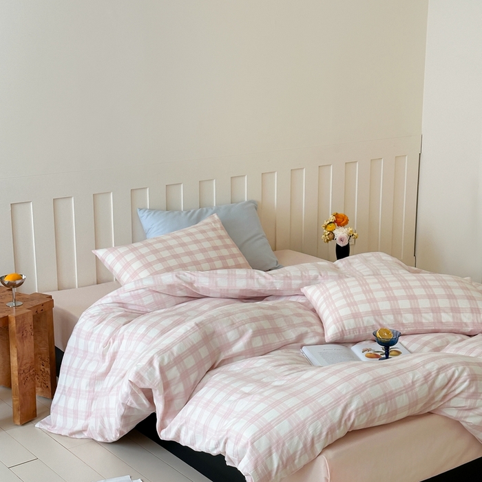 91家纺网 家纺一手货源 找家纺 （总）小春日和 2025新款色织双层纱提花亲肤柔软贴身提花人字纹面料四件套