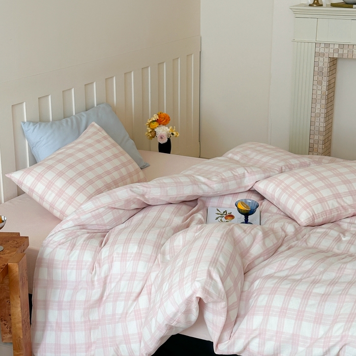 91家纺网 家纺一手货源 找家纺 （总）小春日和 2025新款色织双层纱提花亲肤柔软贴身提花人字纹面料四件套