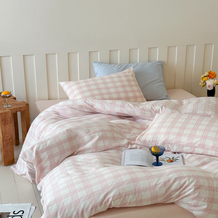 91家纺网 家纺一手货源 找家纺 （总）小春日和 2025新款色织双层纱提花亲肤柔软贴身提花人字纹面料四件套