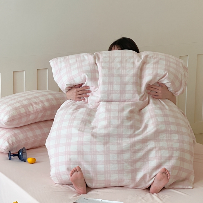 91家纺网 家纺一手货源 找家纺 （总）小春日和 2025新款色织双层纱提花亲肤柔软贴身提花人字纹面料四件套