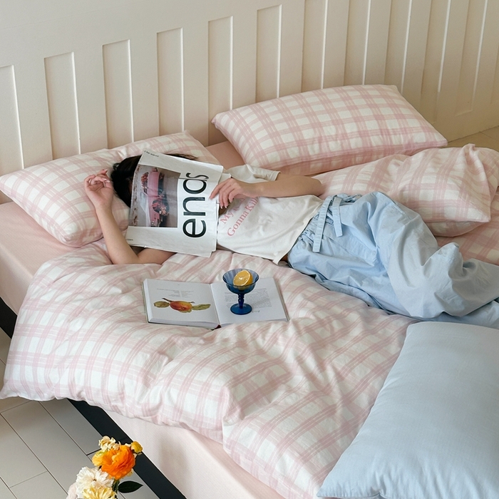 91家纺网 家纺一手货源 找家纺 （总）小春日和 2025新款色织双层纱提花亲肤柔软贴身提花人字纹面料四件套